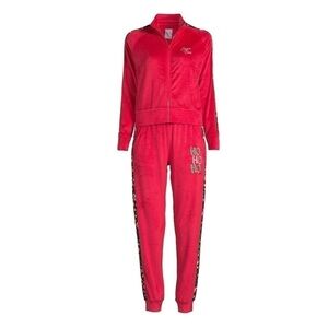 Cat Print Velour Christmas Track Suit NWT 3X Red Sequin Jacket Pants Full Zip